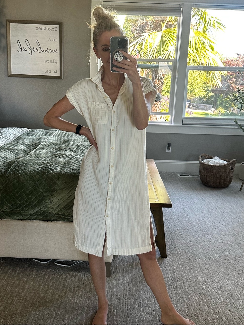 Thread & Supply Cream Button-Front Midi Shirt Dress
